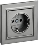 IEK Brite Сталь Розетка с/з со шторками в сборе, винтовой зажим