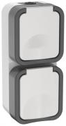 IEK Tors Белый Розетка 2-ая с/з с крышкой со шторками открытой установки IP55 (вертикальный блок)