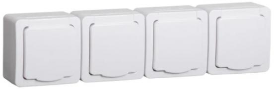 IEK Germes Plus Белый Розетка 4-ая с/з с крышкой со шторками открытой установки IP54