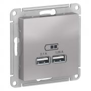 Atlas Design Алюминий Розетка USB A+А, 5В/2,1 А, 2х5В/1,05 А