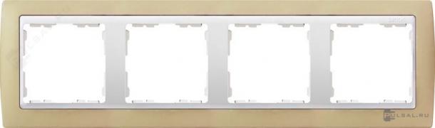 РамкаSimon 82, 4 поста, цвет - кремовый, белый, металл, пластмасса