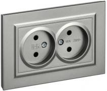 IEK Brite Сталь Розетка двойная б/з в сборе, винтовой зажим