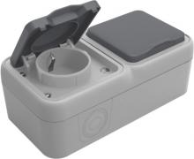 Donel W55 Серый Наружный Блок горизонтальный Розетка с/з 2-ая со шторками с крышкой, IP55