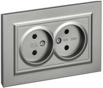 IEK Brite Сталь Розетка двойная б/з со шторками в сборе, винтовой зажим