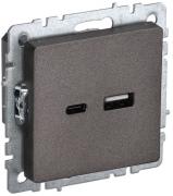 IEK Brite Base Темная Бронза Розетка USB А+C, 18Вт быстрая зарядка (USB type-C 5V, USB type-A 5V)