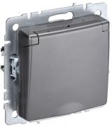 IEK Brite Base Сталь Розетка двойная с/з с крышкой со шторками IP20, винтовой зажим