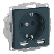 Atlas Design Изумруд Розетка с/з+USB Розетка A+A, 5В/2,4А, 2х5В/1,2А