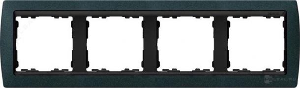 РамкаSimon 82, 4 поста, цвет - зеленая текстура, графит, металл