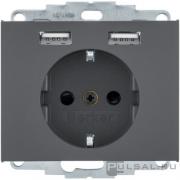 Розетка USB A+A, 2.4А с электрической розеткой
K.1,  USB type-A 5V,  Электр. с USB,  двойная,   цвет - антрацит матовый