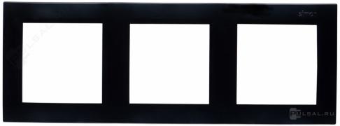 РамкаSimon 15, 3 поста, цвет - черный глянец, пластмасса