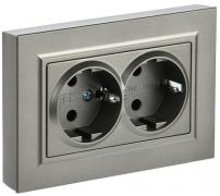 IEK Brite Шампань Розетка двойная с/з в сборе, винтовой зажим