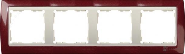 РамкаSimon 82, 4 поста, цвет - гранатовый металлик, слоновая кость, металл