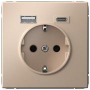 ArtGallery Песочный Розетка с/з USB A+С, (USB type-C 5V,  USB type-A 5V)