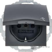 Розетка (механизм внутри поворачивается)
B.3,  B.7,  со шторками,  с крышкой,  с заземлением,  одинарная,  безвинтовые клеммы,   цвет - антрацит матовый