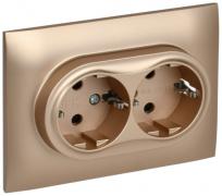 IEK Skandy Песчаный Розетка двойная с/з со шторками в сборе, винтовой зажим