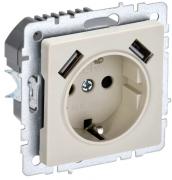 IEK Brite Base Бежевый Розетка с/з+USB Розетка A+A, (USB type-A 5V, 2,1А)