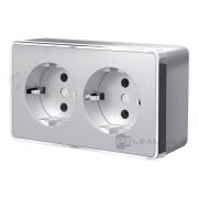 Розетка 
Gallant,  без шторок,  с заземлением,  двойная,  винтовые клеммы,   цвет - серебряный