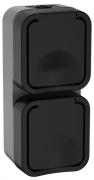 IEK Tors Графит Розетка 2-ая с/з с крышкой со шторками открытой установки IP55 (вертикальный блок)