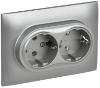 IEK Skandy Серебряный Розетка двойная с/з в сборе, винтовой зажим