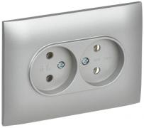 IEK Skandy Серебряный Розетка двойная б/з в сборе, винтовой зажим
