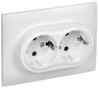 IEK Skandy Белый Розетка двойная с/з со шторками в сборе, винтовой зажим