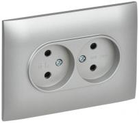 IEK Skandy Серебряный Розетка двойная б/з со шторками в сборе, винтовой зажим