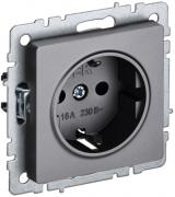 IEK Brite Base Сталь Розетка с/з со шторками, винтовой зажим