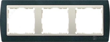 РамкаSimon 82, 3 поста, цвет - зеленая текстура, слоновая кость, металл