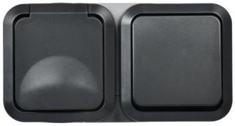 IEK Tors Графит Наружный Блок: Розетка с/з + выключатель 1-кл, IP 55