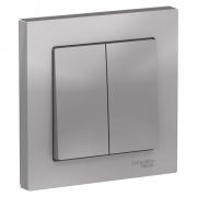 Atlas Design Алюминий Выключатель 2-клавишный в сборе