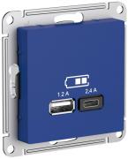 Atlas Design Аквамарин Розетка USB A+С, 5В/2,4А, 2х5В/1,2А