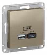 Atlas Design Шампань Розетка USB A+С, 5В/2,4А, 2х5В/1,2А