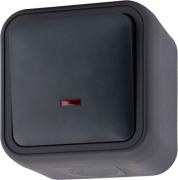 Donel W55 Антрацит Переключатель 1-кл с подсветкой, IP55