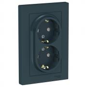 Atlas Design Изумруд Розетка двойная с/з со шторками в сборе , винтовой зажим