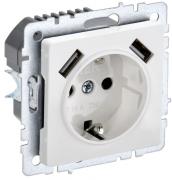 IEK Brite Base Белый Розетка с/з+USB Розетка A+A, (USB type-A 5V, 3,1А)