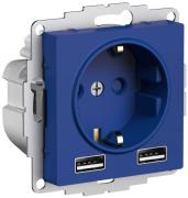 Atlas Design Аквамарин Розетка с/з+USB Розетка A+A, 5В/2,4А, 2х5В/1,2А