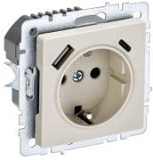 IEK Brite Base Бежевый Розетка с/з+USB A+С, с быстрой зарядкой, (USB type-C 5V, USB type-A 5V, 3,1 А)