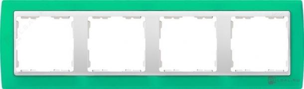 РамкаSimon 82, 4 поста, цвет - зеленый полупрозрачный, белый, металл, пластмасса