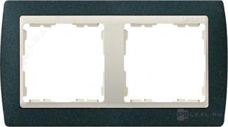 РамкаSimon 82, 2 поста, цвет - зеленая текстура, слоновая кость, металл