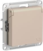 Atlas Design Песочный Розетка с/з со шторками с крышкой IP20, винтовой зажим