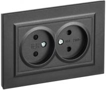 IEK Brite Черный Розетка двойная б/з со шторками в сборе, винтовой зажим