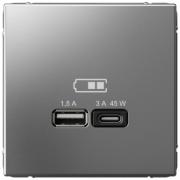 ArtGallery Сталь Розетка USB A+С 45Втс быстрой зарядкой (USB type-C 5V,  USB type-A 5V)