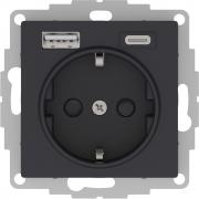 Atlas Design Карбон Розетка с/з+USB Розетка A+C, 5В/2,4А/3,0А+2х5В/1,5А