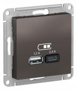 Atlas Design Мокко Розетка USB A+С, 5В/2,4А, 2х5В/1,2А