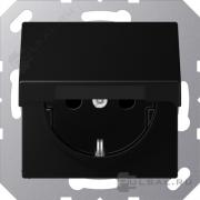 Jung A 500 Черный матовый Розетка с/з с крышкой без шторок, безвинтовые клеммы