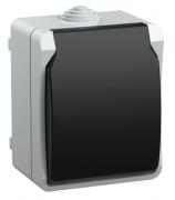 IEK ФОРС Серый Розетка 1-ая с/з с крышкой со шторками открытой установки IP54