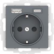 Atlas Design Грифель Розетка с/з+USB Розетка A+C, 5В/2,4А/3,0А+2х5В/1,5А
