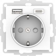 Atlas Design Белый Розетка с/з+USB Розетка A+C, 5В/2,4А/3,0А+2х5В/1,5А