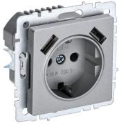 IEK Brite Base Алюминий Розетка с/з+USB Розетка A+A, (USB type-A 5V, 2,1А)
