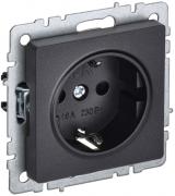 IEK Brite Base Черный Розетка с/з со шторками, винтовой зажим